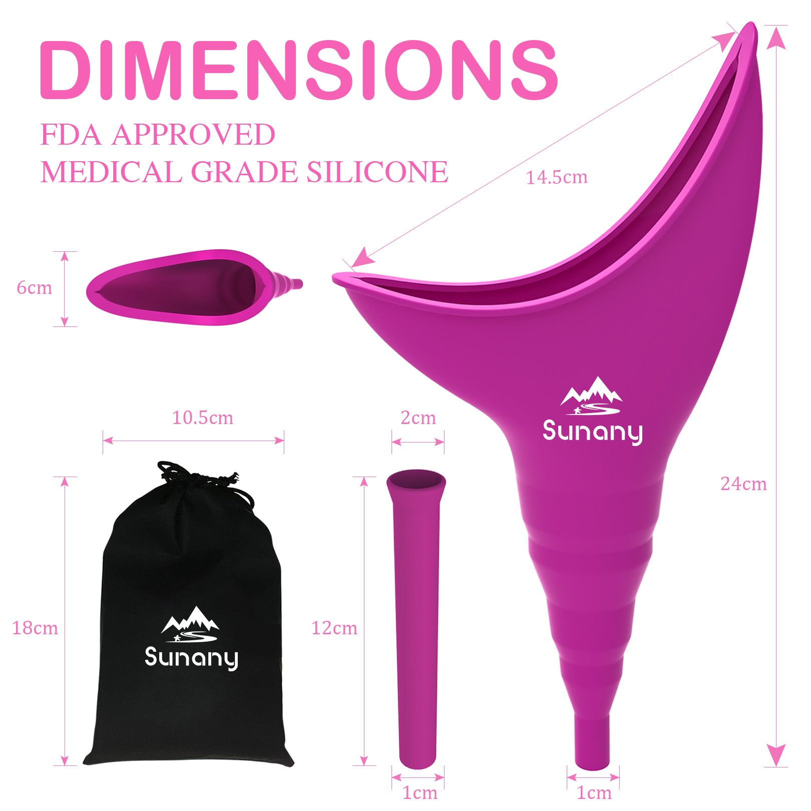 Female Urination Device,Reusable Silicone Female Urinal Foolproof Women Pee Funnel Allows Women to Pee Standing Up,Women's Urinal with Drawstring Bags is The Perfect Companion for Travel and Outdoor
