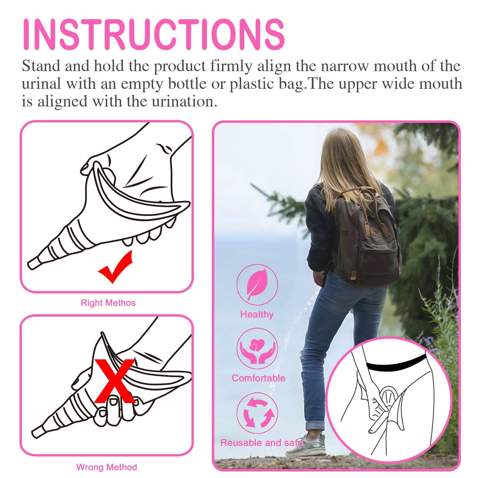 Female Urination Device,Reusable Silicone Female Urinal Foolproof Women Pee Funnel Allows Women to Pee Standing Up,Women's Urinal with Drawstring Bags is The Perfect Companion for Travel and Outdoor