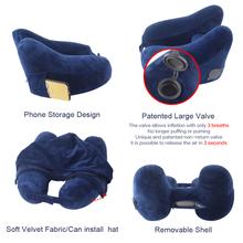 Load image into Gallery viewer, Neck Pillow Inflatable Travel Pillow Comfortably Supports The Head, Neck and Chin, Airplane Pillow with Soft Velour Cover, Hat, Portable Drawstring Bag, 3D Eye Mask and Earplugs
