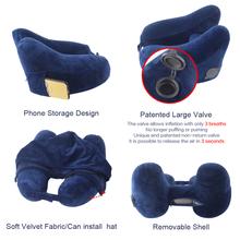Load image into Gallery viewer, Neck Pillow Inflatable Travel Pillow Comfortably Supports The Head, Neck and Chin, Airplane Pillow with Soft Velour Cover, Hat, Portable Drawstring Bag, 3D Eye Mask and Earplugs
