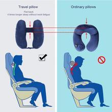 Load image into Gallery viewer, Neck Pillow Inflatable Travel Pillow Comfortably Supports The Head, Neck and Chin, Airplane Pillow with Soft Velour Cover, Hat, Portable Drawstring Bag, 3D Eye Mask and Earplugs
