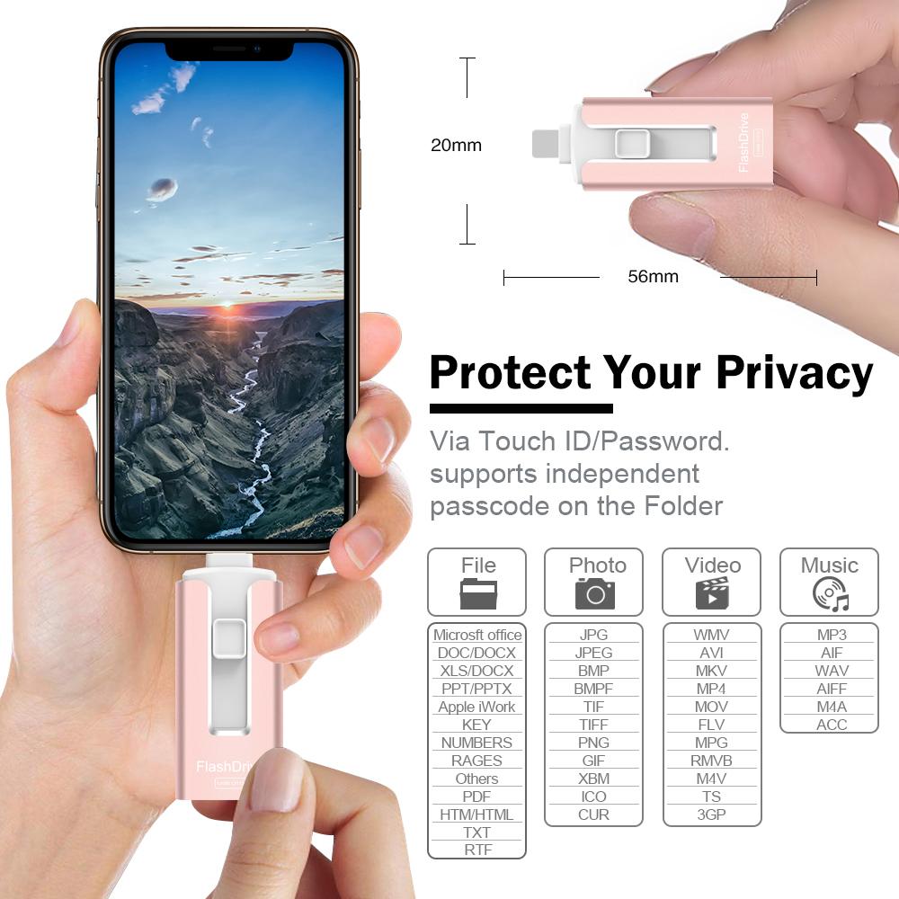 USB Flash Drive 128 GB for iPhone High Speed Memory Photo Stick 4 in 1 Thumb Drive Jump Drive Compatible with iPhone, iPad, MacBook, Android, Samsung, PC and More Devices